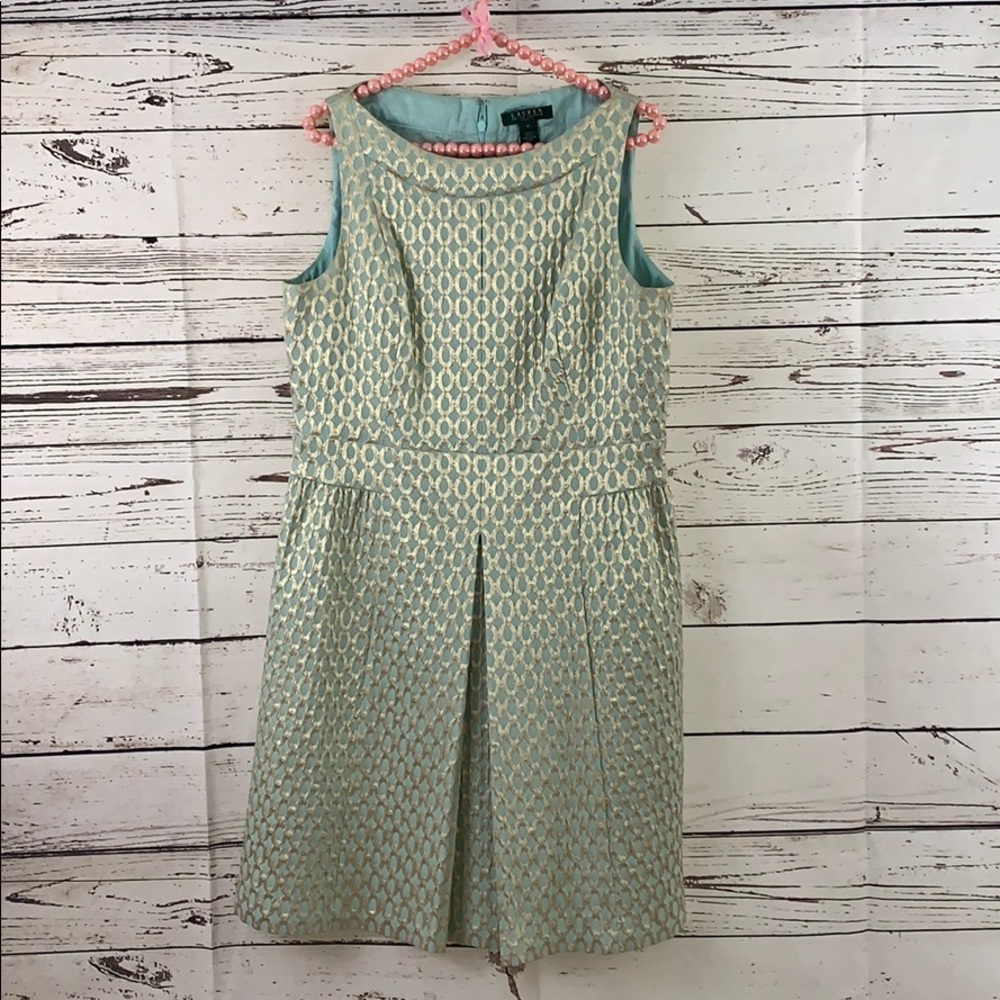 Ralph Lauren minty/sea foam and gold dress.